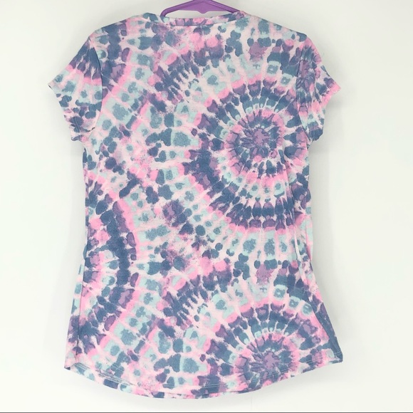 Justice Size 8 Pink Purple & Blue No Problemo Tie Dye Sparkle Short Sleeve Tee - Picture 4 of 4